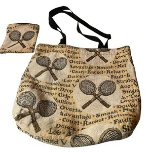 Tennis Print Tote Bag with Pouch